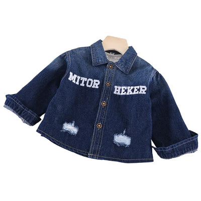 2023 Fall Boys' Casual Denim Shirt with Embroidery