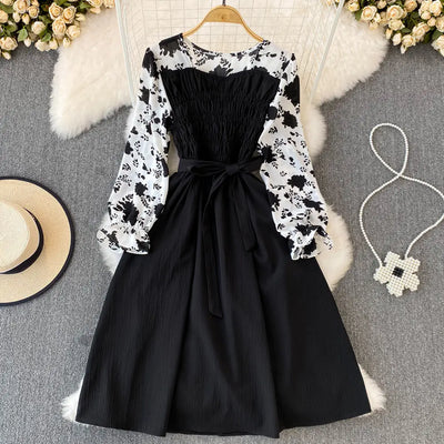 Floral Dress with Fashionable Round Neck Design