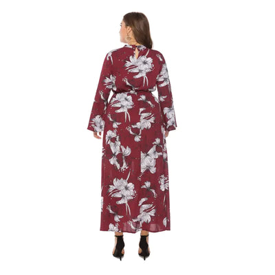 Plus Size Boho Floral Maxi Dress with Choker Neckline