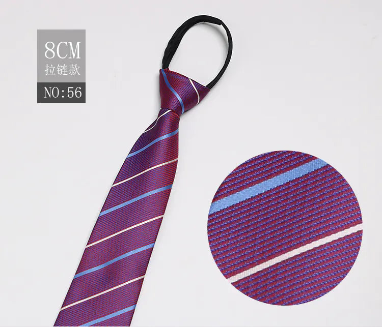 Black Men's Tie - Blue Striped Business Zipper Tie