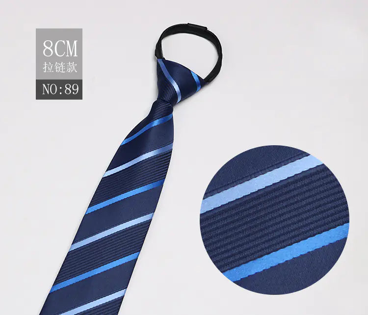 Black Men's Tie - Blue Striped Business Zipper Tie