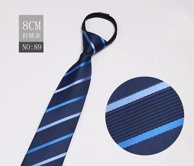Black Men's Tie - Blue Striped Business Zipper Tie