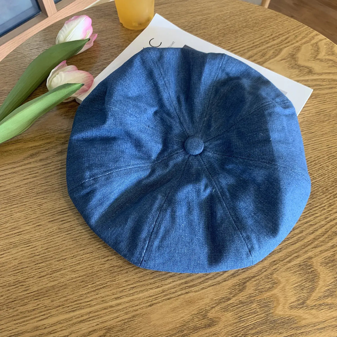 Blue Denim Beret for Women - Large Head Size