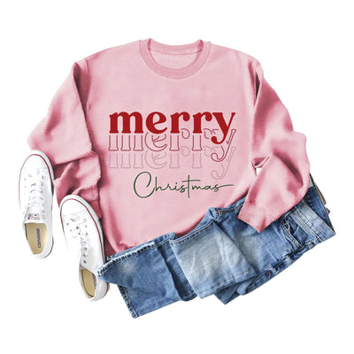 Letter Print Round Neck Long Sleeve Christmas Sweater