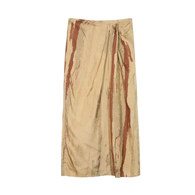 Retro Design Oil Painting Print Slit Skirt
