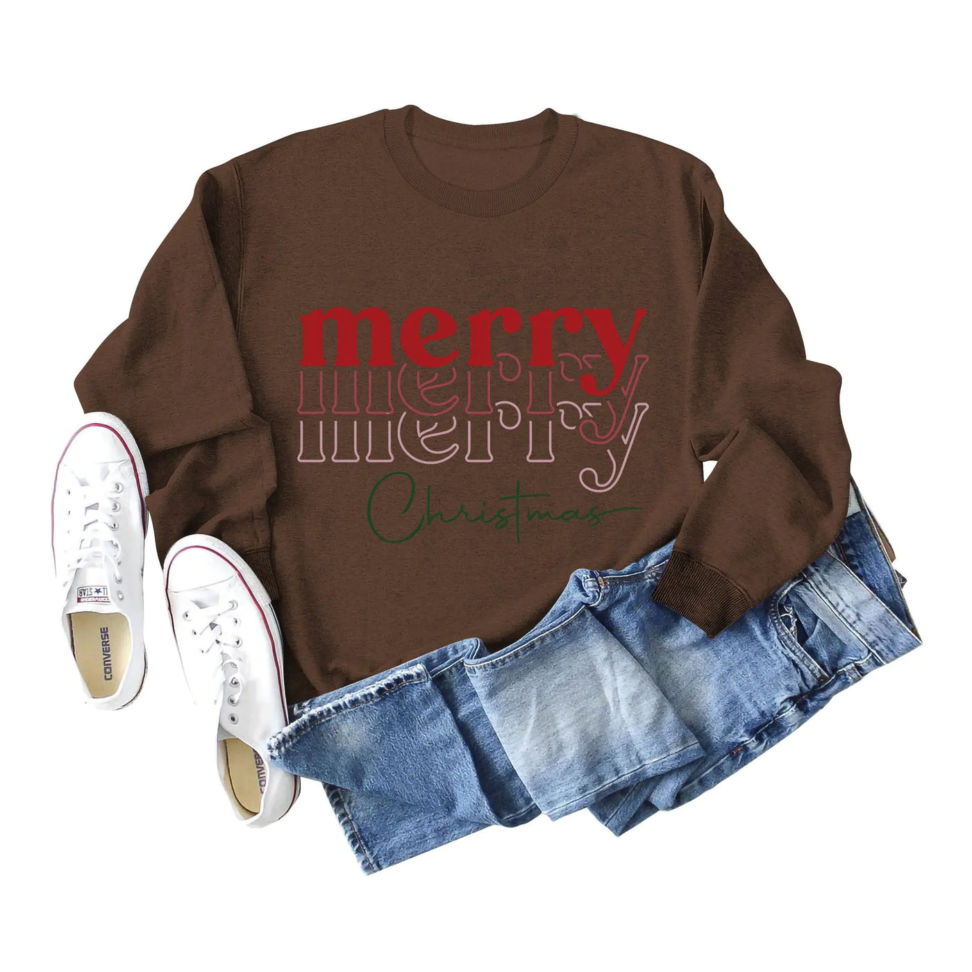 Letter Print Round Neck Long Sleeve Christmas Sweater