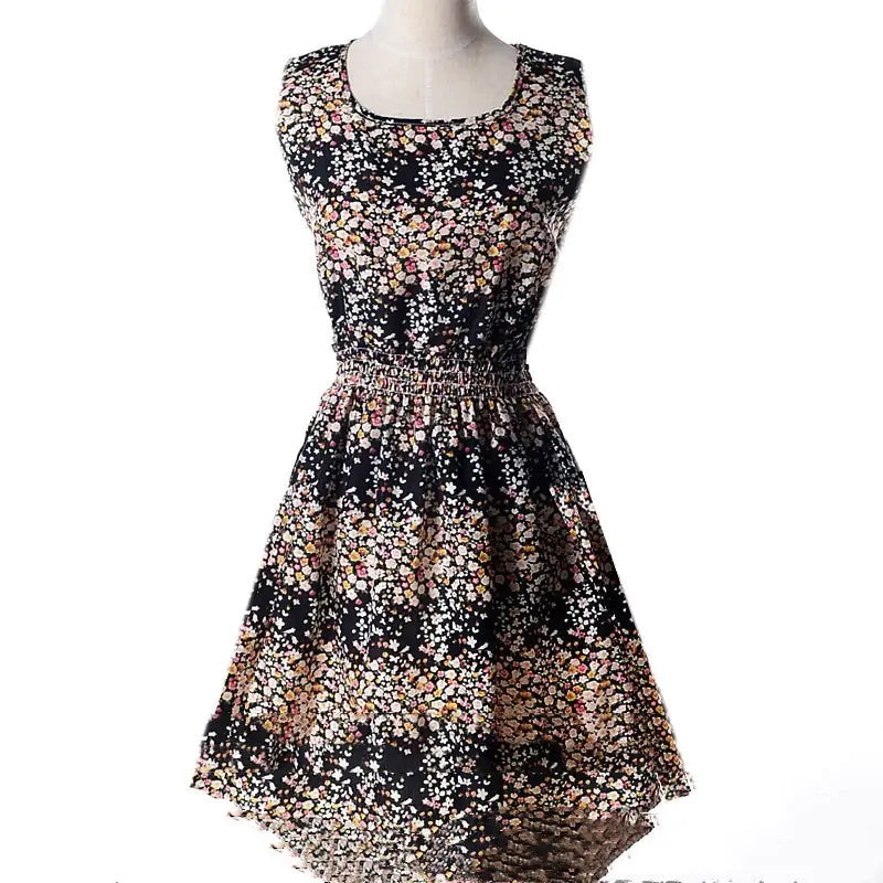 Plus Size Floral Chiffon Sleeveless Dress