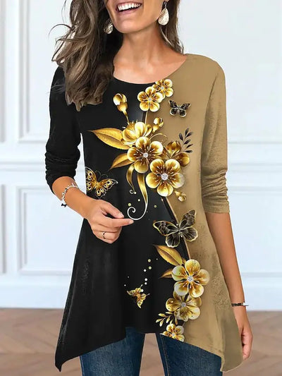 Plus Size Women's Floral Print Round Neck Dress