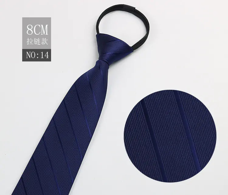 Black Men's Tie - Blue Striped Business Zipper Tie