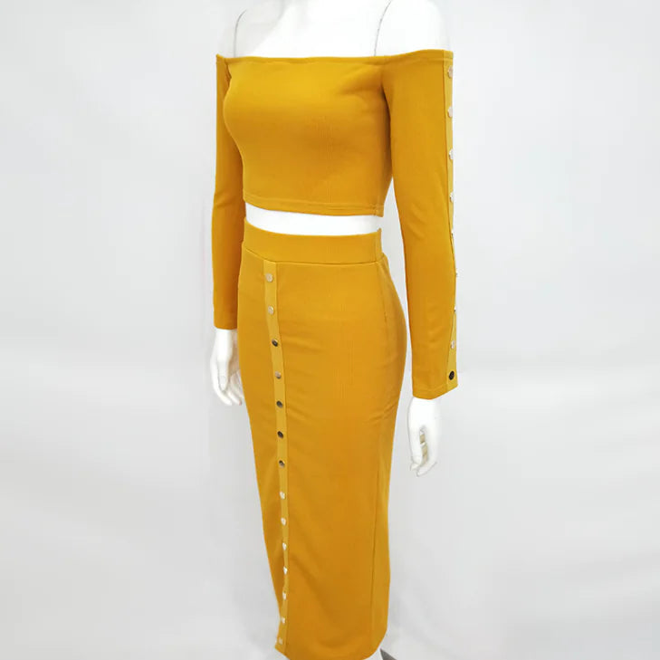 One-Shoulder Two-Piece Set with Studded Skirt & Tee