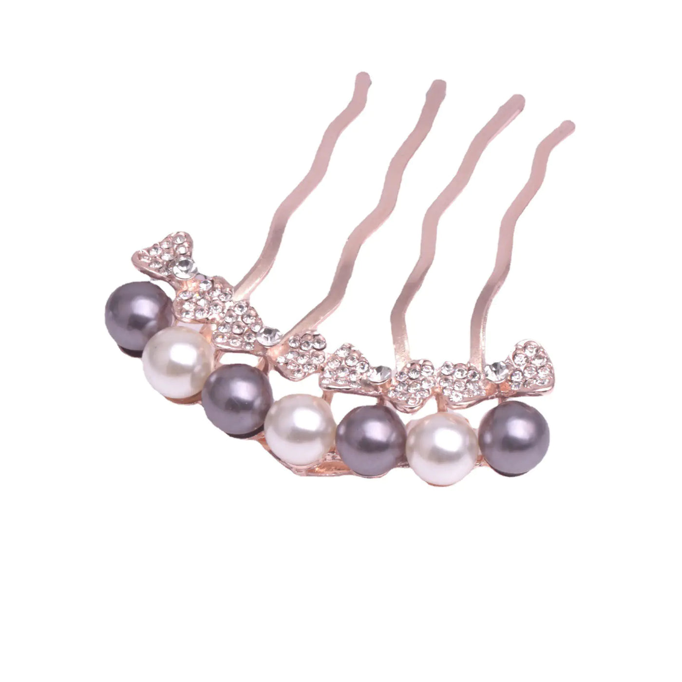 Korean Pearl Four-Tooth Comb with Bowknot Hair Accessory