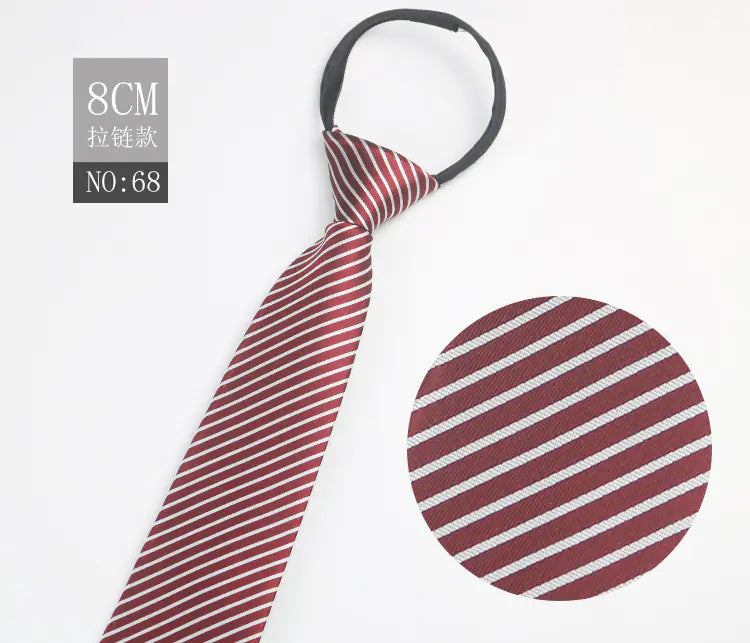 Black Men's Tie - Blue Striped Business Zipper Tie