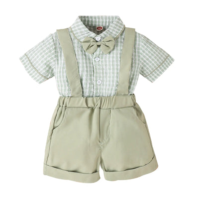 Boys' Korean Style Suit Set with Shirt and Shorts