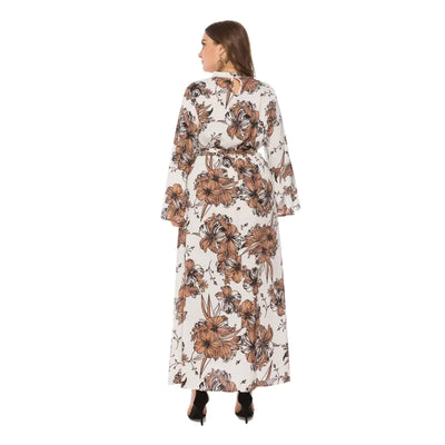 Plus Size Boho Floral Maxi Dress with Choker Neckline