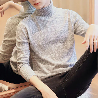 Men's Solid Color High Neck Long Sleeve Sweater