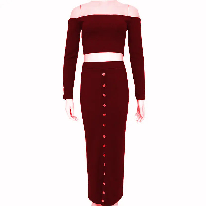 One-Shoulder Two-Piece Set with Studded Skirt & Tee