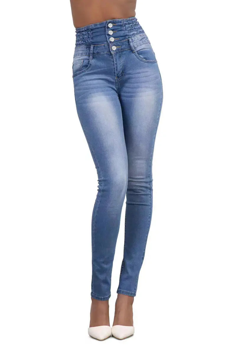 Blue High Waist Skinny Jeans with Slash Pockets