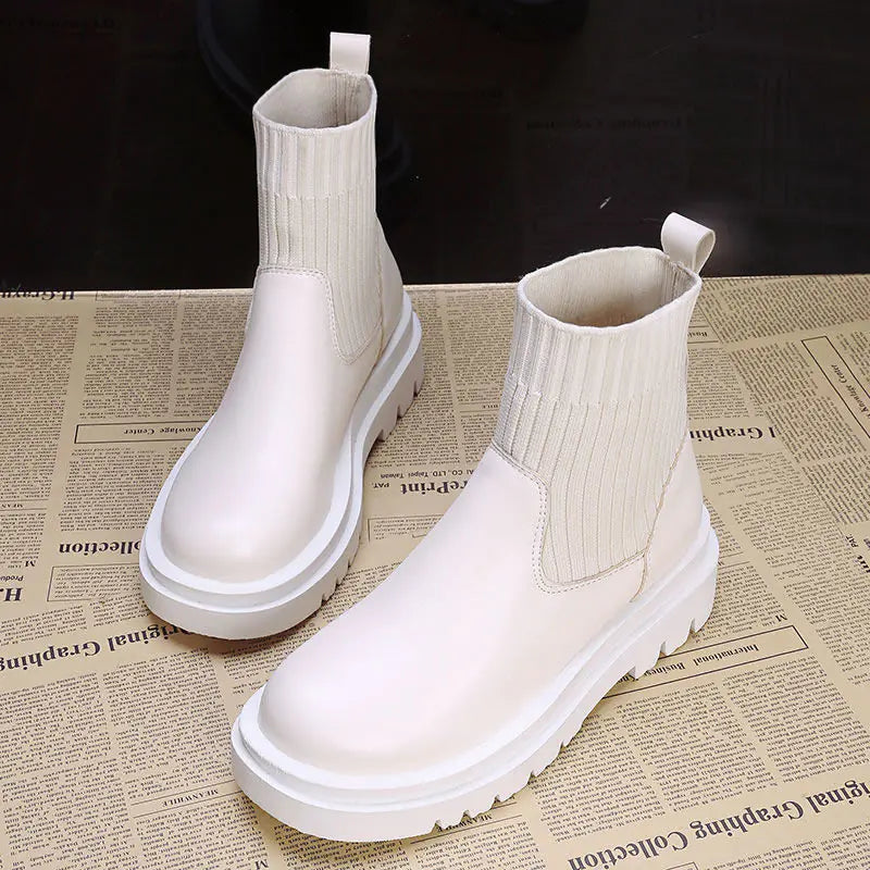 British Style Lace-up Platform Short-knit Martin Boots