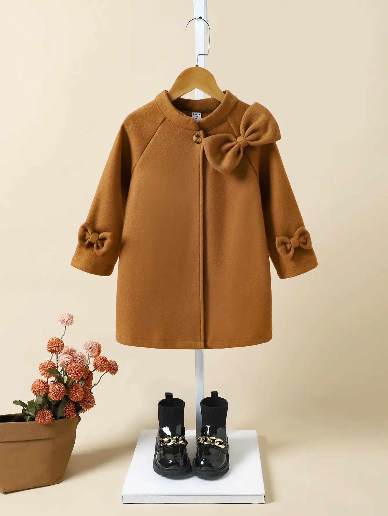 Children's Autumn Winter Bow Collar Wool Coat
