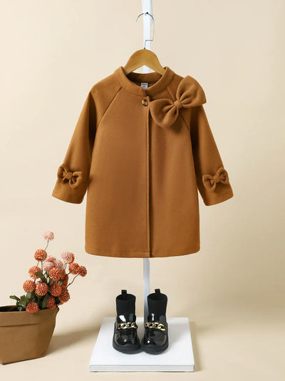 Children's Autumn Winter Bow Collar Wool Coat