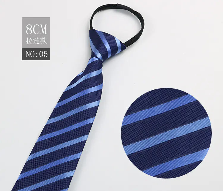Black Men's Tie - Blue Striped Business Zipper Tie
