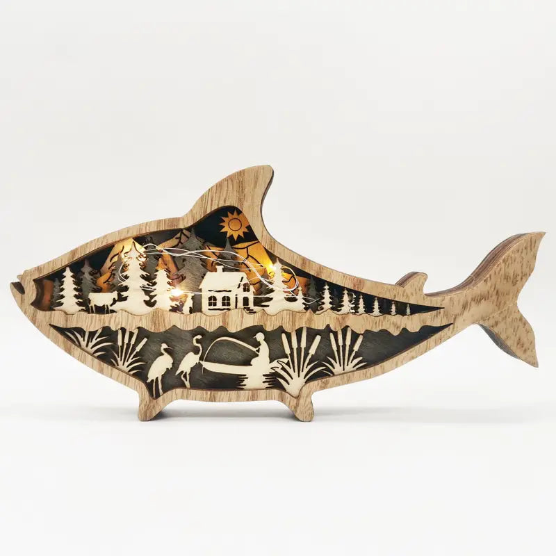 Wooden Fish Carving - Creative Ocean Art Desktop Decor
