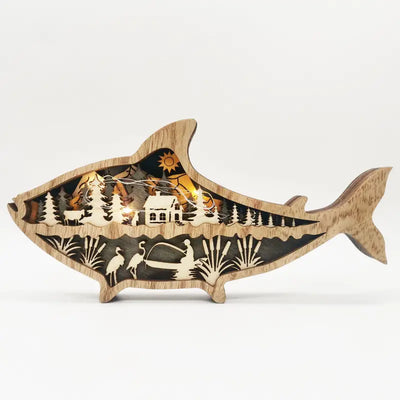 Wooden Fish Carving - Creative Ocean Art Desktop Decor