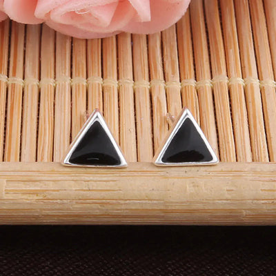 S925 Silver Triangle Stud Earrings with Black Resin