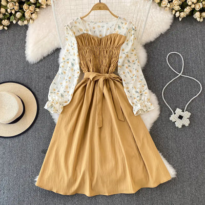 Floral Dress with Fashionable Round Neck Design