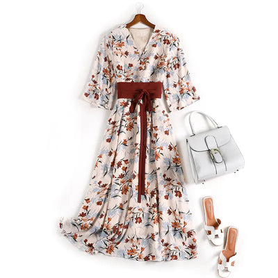 Plus Size Modified Hanfu Summer Dress with Floral Design