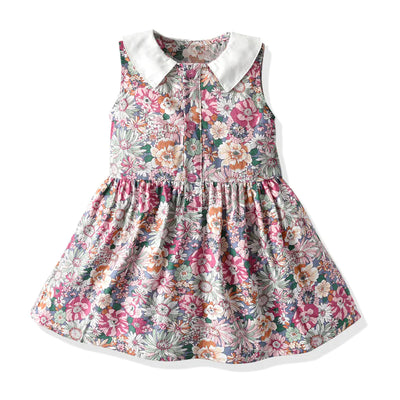 Girls' Vintage Floral Dress - Sleeveless Summer Style