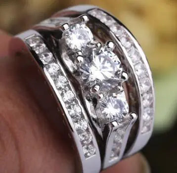 Diamond Ring Set with Three-in-One Zirconia Rings
