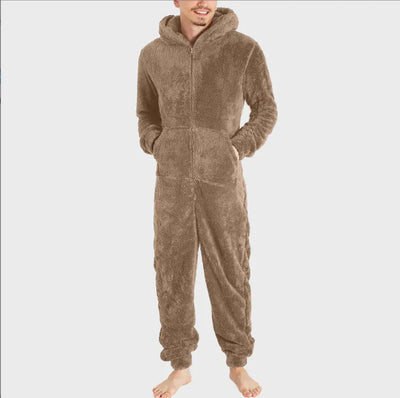 2023 Men's Thick Fleece Hooded Jumpsuit Pajamas