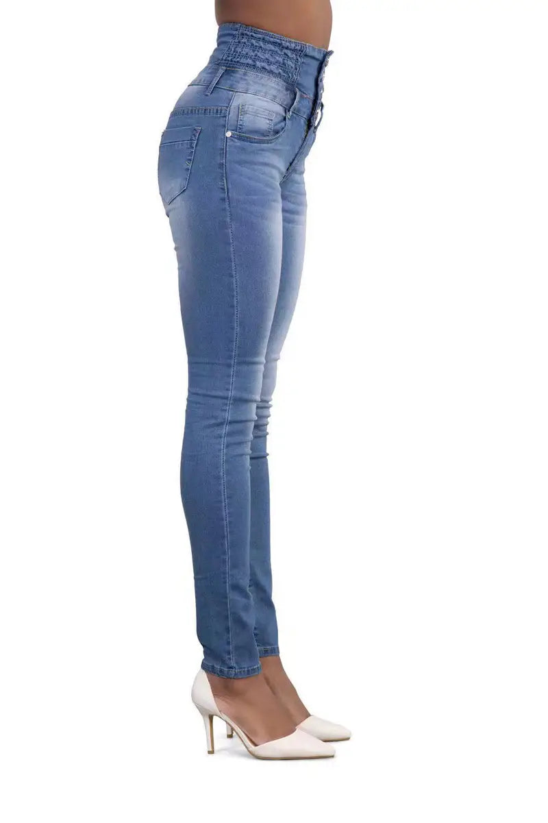 Blue High Waist Skinny Jeans with Slash Pockets