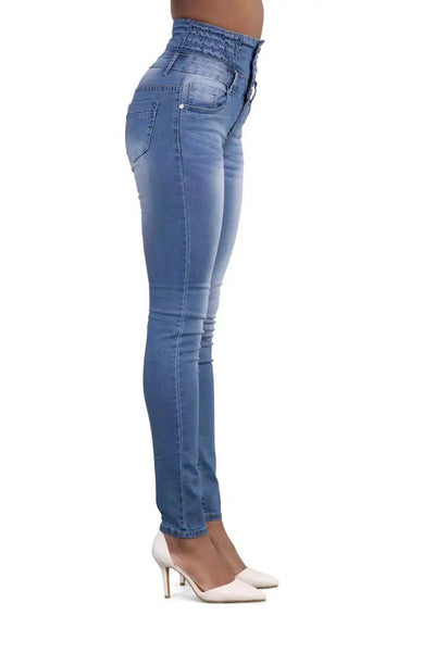 Blue High Waist Skinny Jeans with Slash Pockets