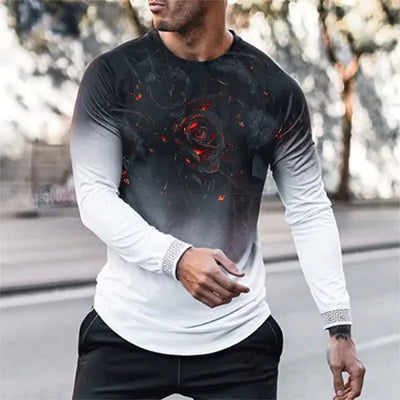 Elastic V-Neck Long Sleeve Men's T-Shirt