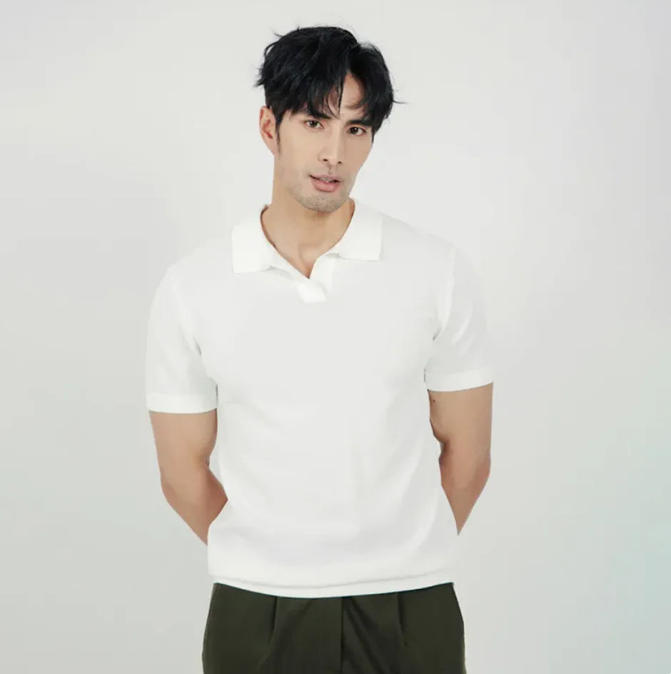 Classic Knit Lapel Polo Shirt for Men