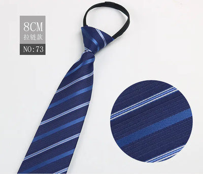 Black Men's Tie - Blue Striped Business Zipper Tie