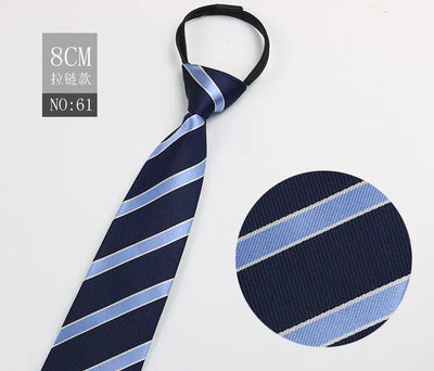 Black Men's Tie - Blue Striped Business Zipper Tie