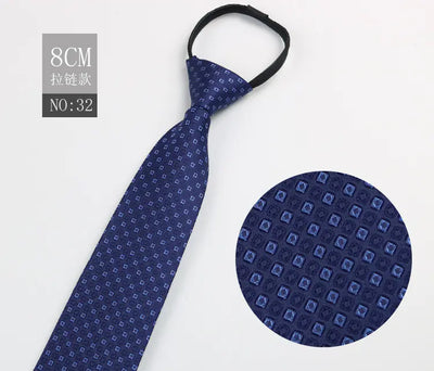 Black Men's Tie - Blue Striped Business Zipper Tie