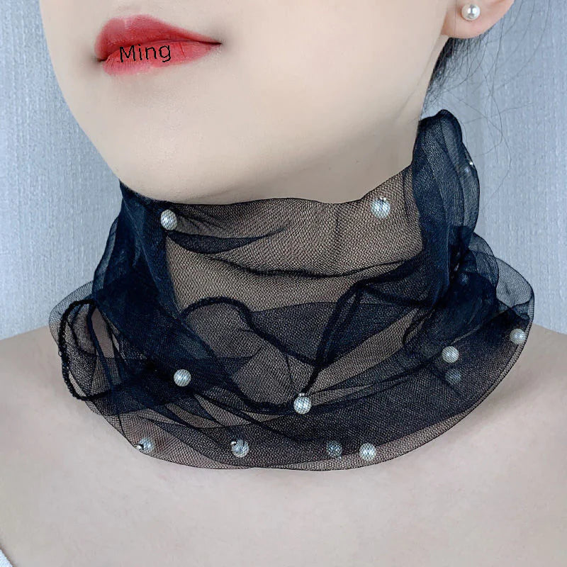 Fashion Solid Color Women's Beaded Elastic Scarf