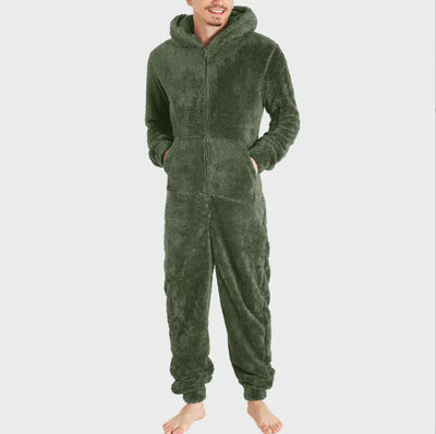 2023 Men's Thick Fleece Hooded Jumpsuit Pajamas
