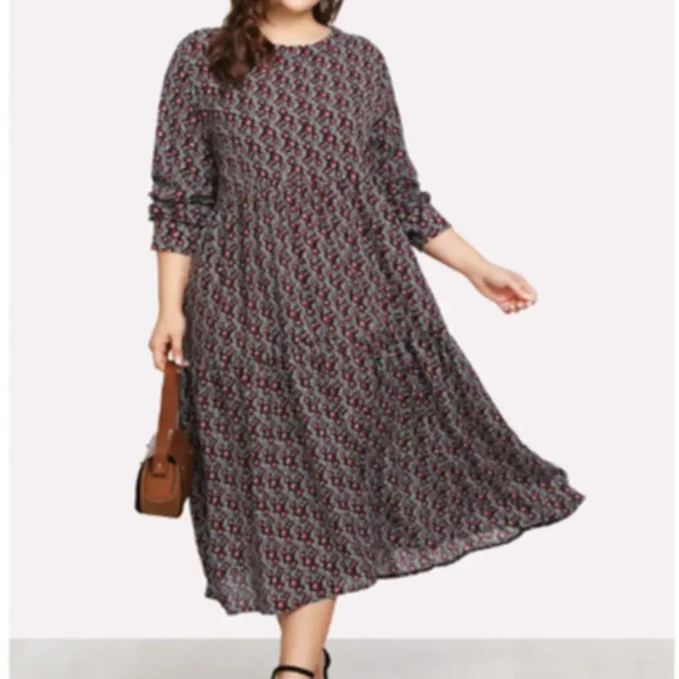 Plus Size Floral Dress for Women - European & American Style