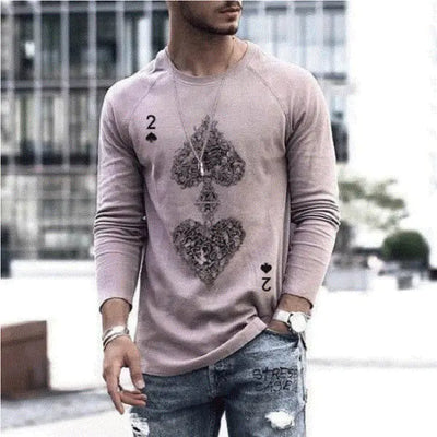 Elastic V-Neck Long Sleeve Men's T-Shirt