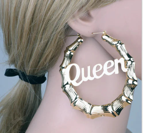 Bamboo Letter Earrings - Oversized Queen Hoop Earrings