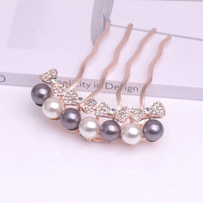 Korean Pearl Four-Tooth Comb with Bowknot Hair Accessory