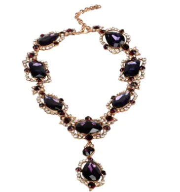 Stylish Rhinestone Glass Necklace with Bold Gemstones