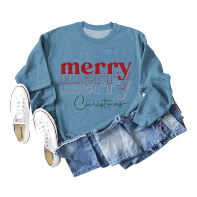 Letter Print Round Neck Long Sleeve Christmas Sweater