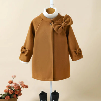 Children's Autumn Winter Bow Collar Wool Coat