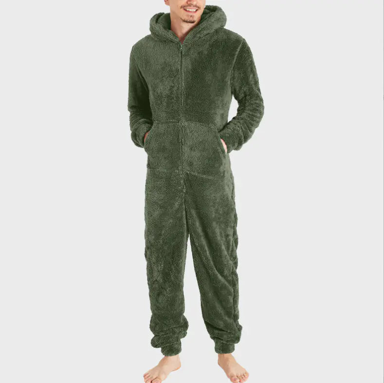 2023 Men's Thick Fleece Hooded Jumpsuit Pajamas
